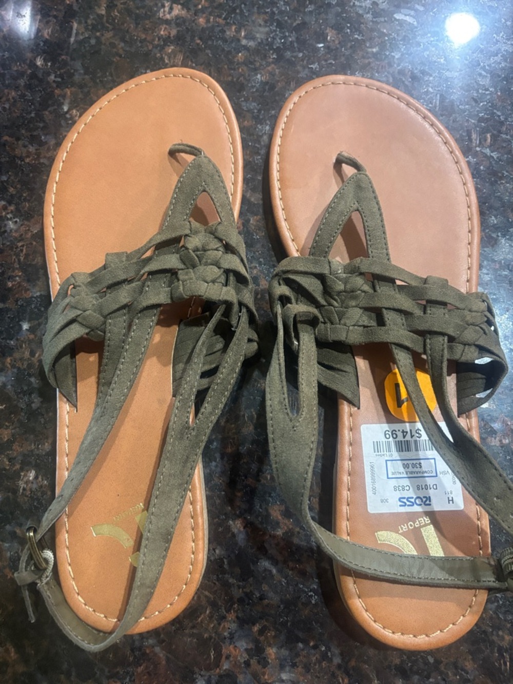 Report Olive Braided Toe-Loop Sandals with Tan Footbed